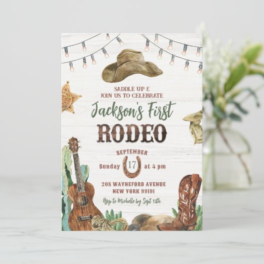 ロデオカウボーイの最初の誕生日パーティーの招待 招待状 (スタンド正面)