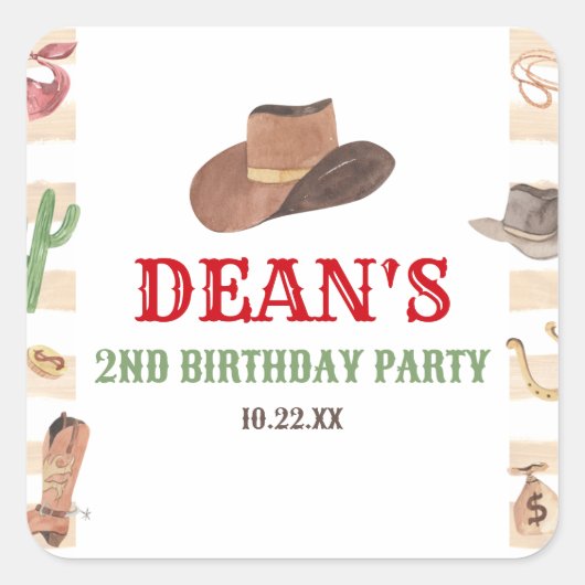 ロデオカウボーイウェスタンワイルドウェスト誕生日パーティー スクエアシール (正面)
