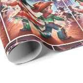 ロデオカウボーイキッズキラキラのクリスマスライト ラッピングペーパー (ロールコーナー)