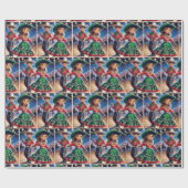 ロデオカウボーイキッズキラキラのクリスマスライト ラッピングペーパー (フラット)