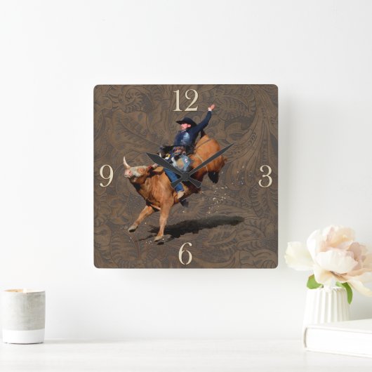 ロデオカウボーイブルライディングウェスタンをテーマにした時計 スクエア壁時計 (ホーム)