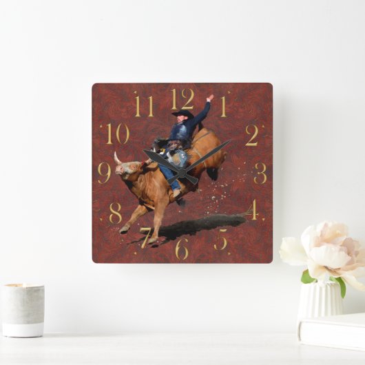 ロデオカウボーイブルライディングウェスタンをテーマにした時計 スクエア壁時計 (ホーム)