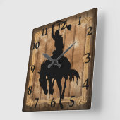 ロデオカウボーイホースブロンコシルエット スクエア壁時計 (傾斜)