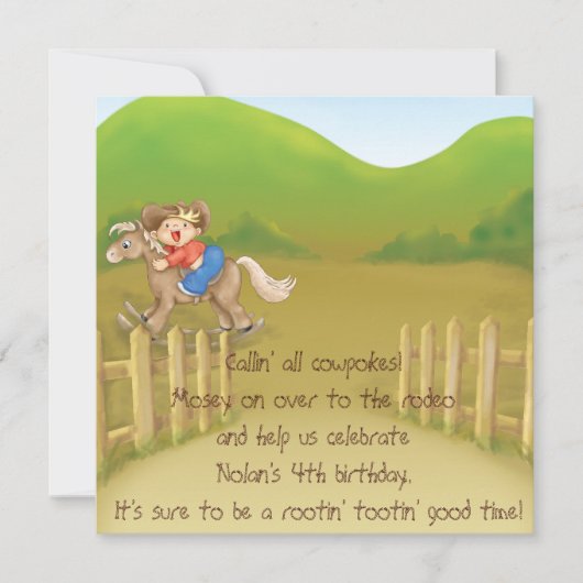 ロデオカウボーイ子供の誕生日テーマ招待 招待状 (正面)