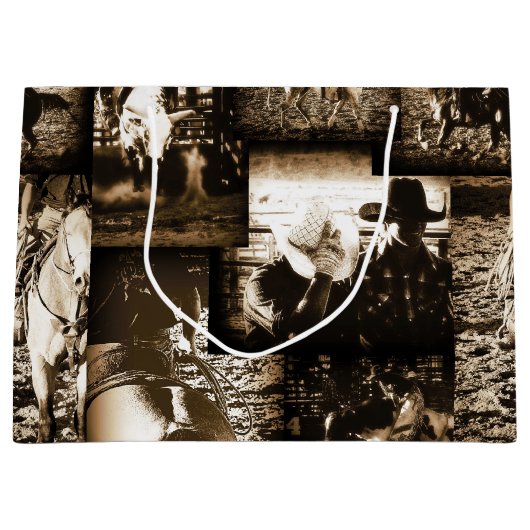 ロデオカウボーイ素朴カントリーウェスタンテーマ ラージペーパーバッグ (正面)