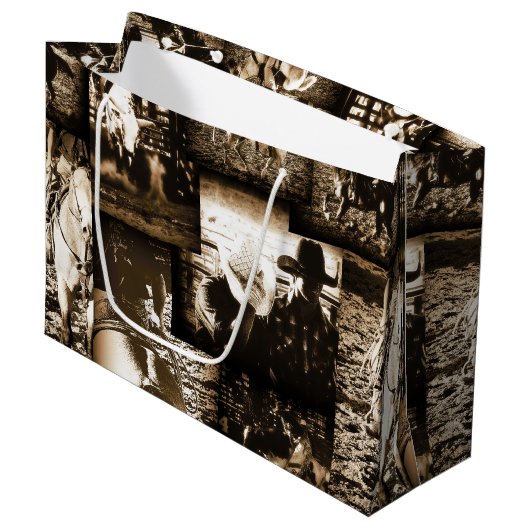 ロデオカウボーイ素朴カントリーウェスタンテーマ ラージペーパーバッグ (正面アングル)