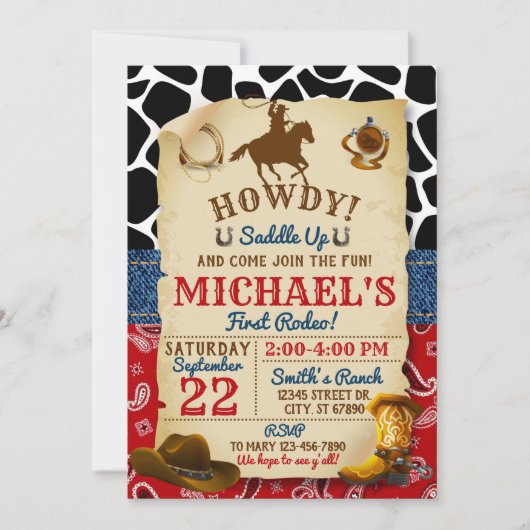 ロデオカウボーイ誕生日招待状 招待状 (正面)