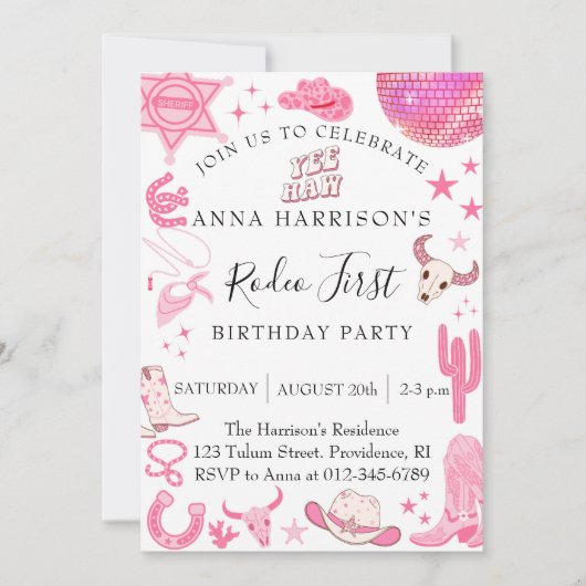ロデオガール誕生日パーティー 招待状 (正面)