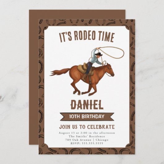 ロデオタイムカウボーイ誕生日 招待状 (正面/裏面)