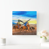 ロデオチームローピンサンセットコラールウェスタン素朴ス スクエア壁時計 (ホーム)