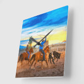 ロデオチームローピンサンセットコラールウェスタン素朴ス スクエア壁時計 (傾斜)