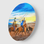 ロデオチームローピンサンセットコラールウェスタン素朴ス ラージ壁時計 (傾斜)