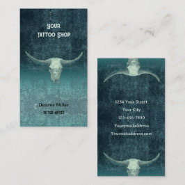 ロデオティール（緑がかった色）タトゥーショップブル素朴スカル 名刺