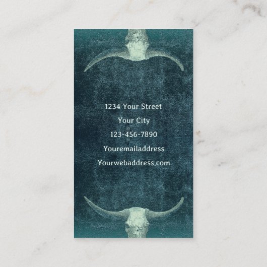 ロデオティール(緑がかった色)タトゥーショップブル素朴スカル 名刺 (裏面)