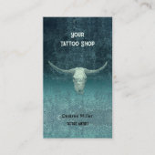 ロデオティール(緑がかった色)タトゥーショップブル素朴スカル 名刺 (正面)