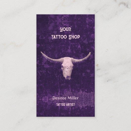 ロデオパープルウェスタンタトゥーショップブル素朴スカル 名刺 (正面)