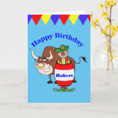 ロデオピエロとブルパーソナライズ誕生日カード カード (黄色い花)