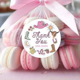 ロデオピンクウェスタンカウボーイ誕生日サンキューサンキュー ラウンドシール