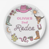 ロデオピンクウエスタンカウボーイ誕生日 ペーパープレート (正面)