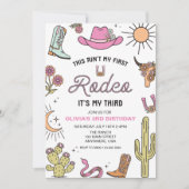 ロデオピンク西部3歳の誕生日 招待状 (正面)