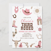 ロデオピンク西部3歳の誕生日 招待状 (正面)