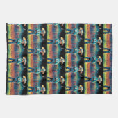 ロデオフェンスアメリカ国旗の馬の小さなカウボーイ キッチンタオル (横)