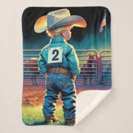 ロデオフェンスアメリカ国旗の馬の小さなカウボーイ シェルパブランケット
