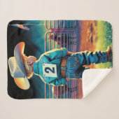 ロデオフェンスアメリカ国旗の馬の小さなカウボーイ シェルパブランケット (正面(横))