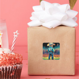 ロデオフェンスアメリカ国旗の馬の小さなカウボーイ スクエアシール