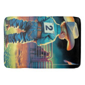 ロデオフェンスアメリカ国旗の馬の小さなカウボーイ バスマット (正面)