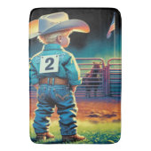 ロデオフェンスアメリカ国旗の馬の小さなカウボーイ バスマット (正面縦)