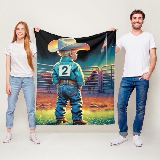 ロデオフェンスアメリカ国旗の馬の小さなカウボーイ フリースブランケット (インサイチュ)