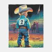 ロデオフェンスアメリカ国旗の馬の小さなカウボーイ フリースブランケット (正面)