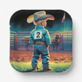 ロデオフェンスアメリカ国旗の馬の小さなカウボーイ ペーパープレート (正面)
