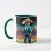 ロデオフェンスアメリカ国旗の馬の小さなカウボーイ マグカップ (左)