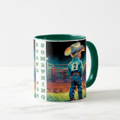 ロデオフェンスアメリカ国旗の馬の小さなカウボーイ マグカップ (正面右)