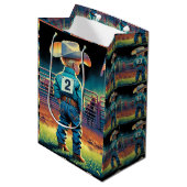 ロデオフェンスアメリカ国旗の馬の小さなカウボーイ ミディアムペーパーバッグ (正面アングル)