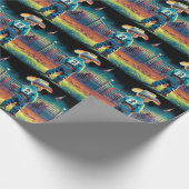 ロデオフェンスアメリカ国旗の馬の小さなカウボーイ ラッピングペーパー (角)