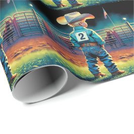 ロデオフェンスアメリカ国旗の馬の小さなカウボーイ ラッピングペーパー