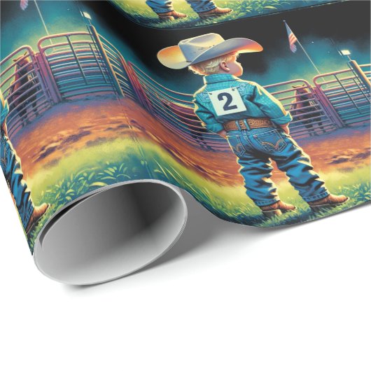 ロデオフェンスアメリカ国旗の馬の小さなカウボーイ ラッピングペーパー (ロールコーナー)