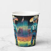 ロデオフェンスアメリカ国旗の馬の小さなカウボーイ 紙コップ (裏面)