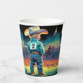 ロデオフェンスアメリカ国旗の馬の小さなカウボーイ 紙コップ (正面)