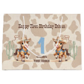 ロデオベージュカウボーイホースウェスタン名1st誕生日 ラージペーパーバッグ (正面)
