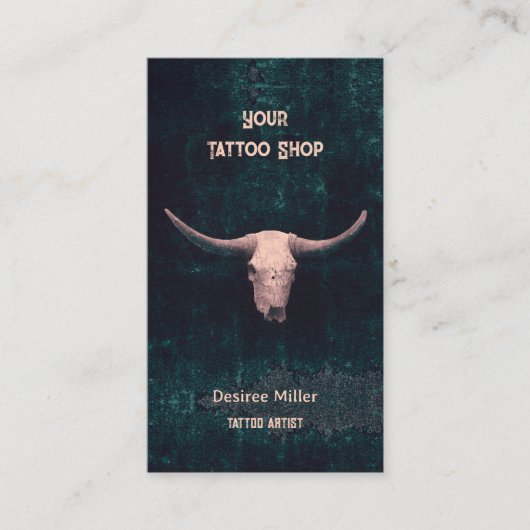 ロデオベージュティール(緑がかった色)ウエスタンタトゥーショップブルスカル 名刺 (正面)