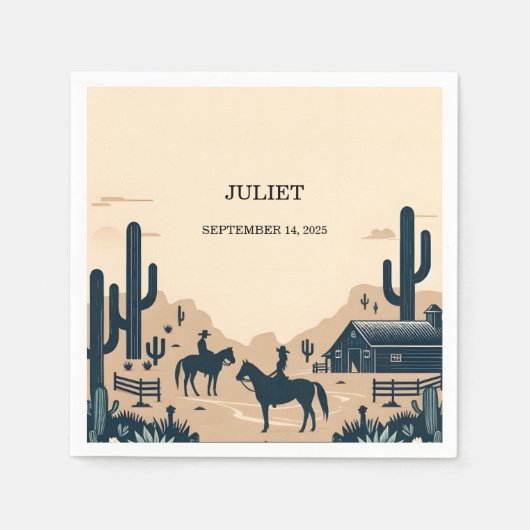 ロデオレトロホース素朴ウェスタンブライダルシャワー スタンダードカクテルナプキン (正面)