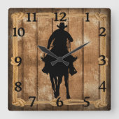 ロデオロピンカウボーイホースシルエット スクエア壁時計 (正面)