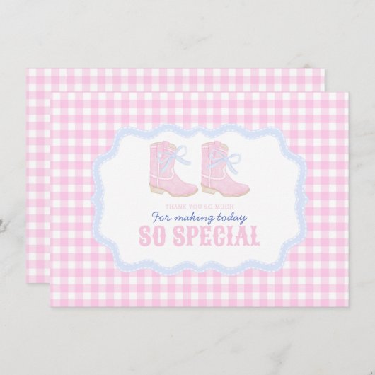 ロデオ名門私立校風のファースト誕生日女性のカーボーイブーツ サンキューカード (正面/裏面)