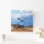 ロデオ女子バレルレーシングウェスタン素朴ド スクエア壁時計 (ホーム)