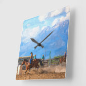 ロデオ女子バレルレーシングウェスタン素朴ド スクエア壁時計 (傾斜)