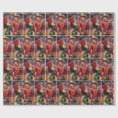 ロデオ女性のカーボーイとクリスマスライト付きカウボーイ ラッピングペーパー (フラット)